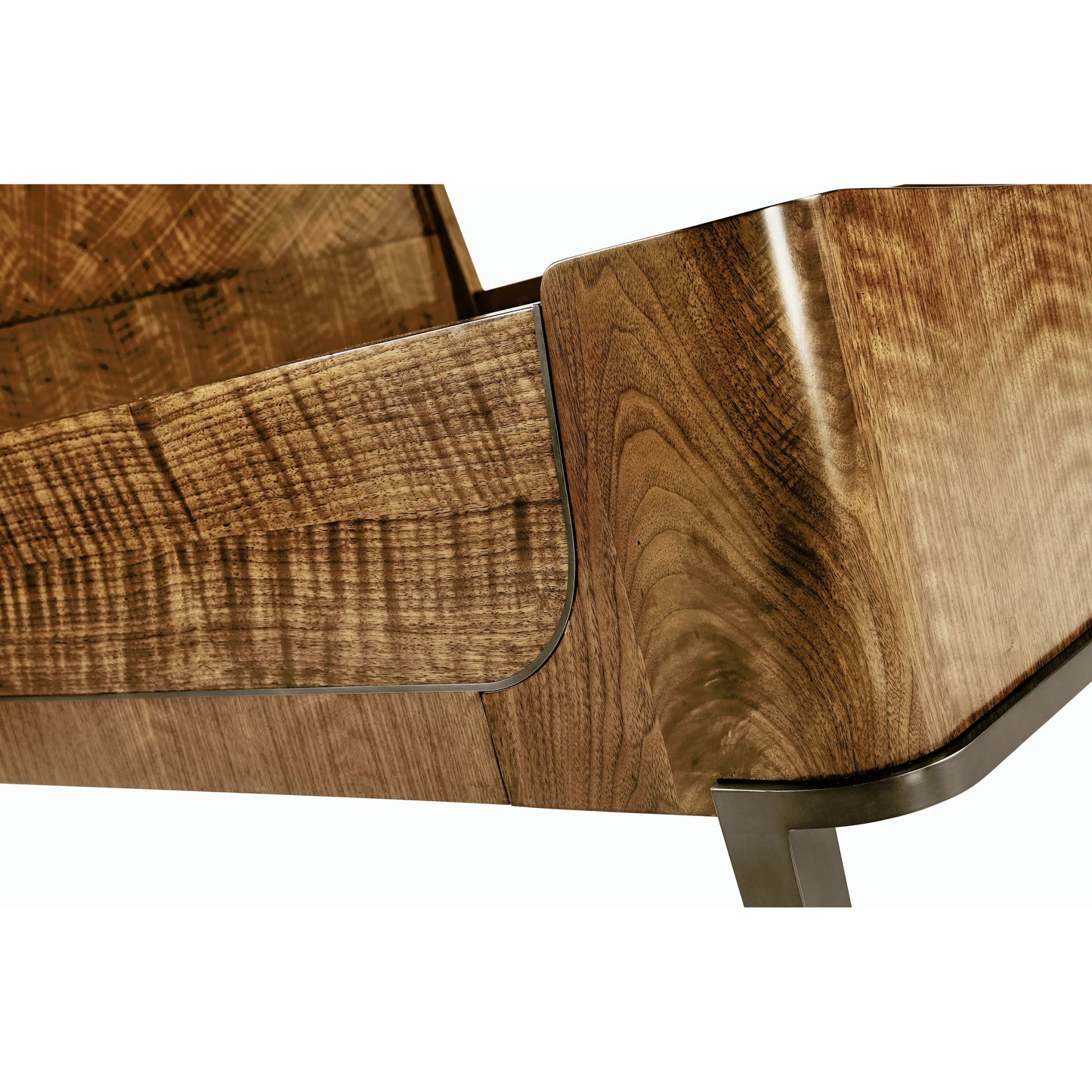 008 SI-1991095 | Closeup | Toulouse King Panel Bed by Jonathan Charles in walnut. Made from walnut quarter figured veneer in a modern style.