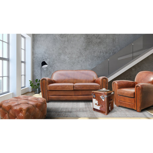 Paris Club Loveseat by Pasargad Home in brown. Made from leather in a transitional style.