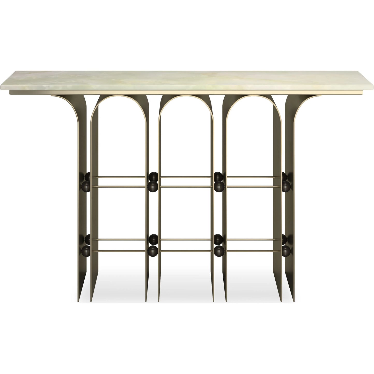 003 SI-2250541 | Additional Silo | Nexus Console Table by Caracole in brushed gold, brushed deep bronze. Made from metal, stone in a modern style.