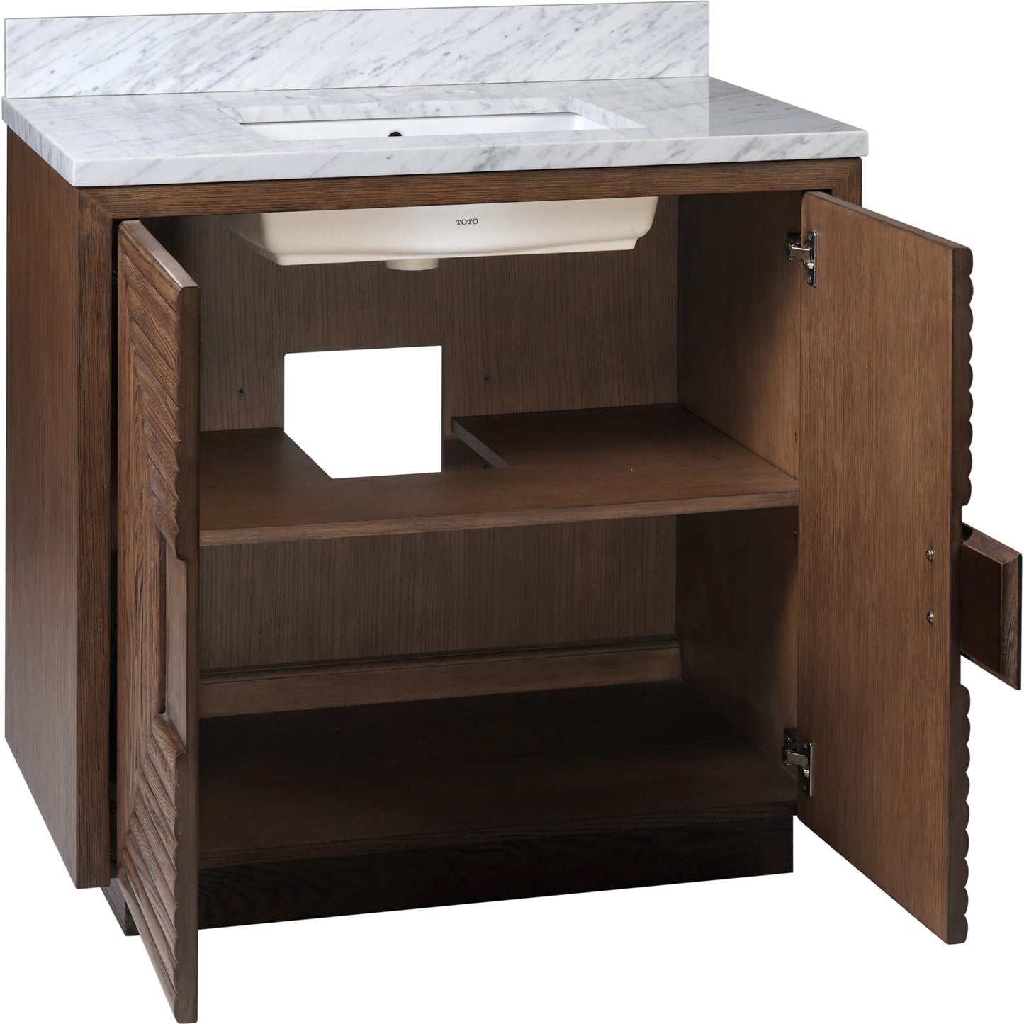 006 SI-2387099 | Additional Silo | Morombe 36" Marble Vanity with Undermount Sink by Currey and Company in cocoa, white. Made from oak solids, veneers, carrara marble, vitreous china in a unique style.