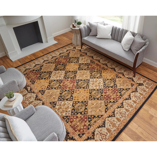 Wagner Traditional Diamond Rug - 8943F by Feizy in gold, tan, black. Made from wool in a unique style.