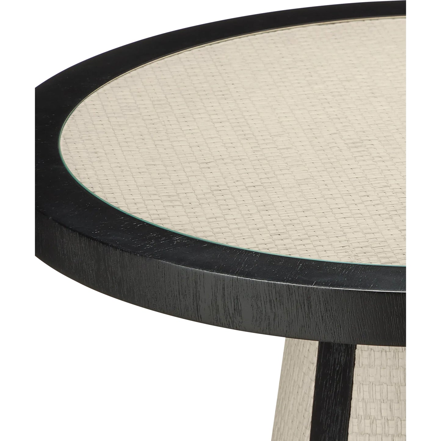 006 SI-2191698 | Additional Silo | Deanna Raffia Accent Table by Currey and Company in ivory, black, clear. Made from raffia, okume veneer, tempered glass in a modern style.