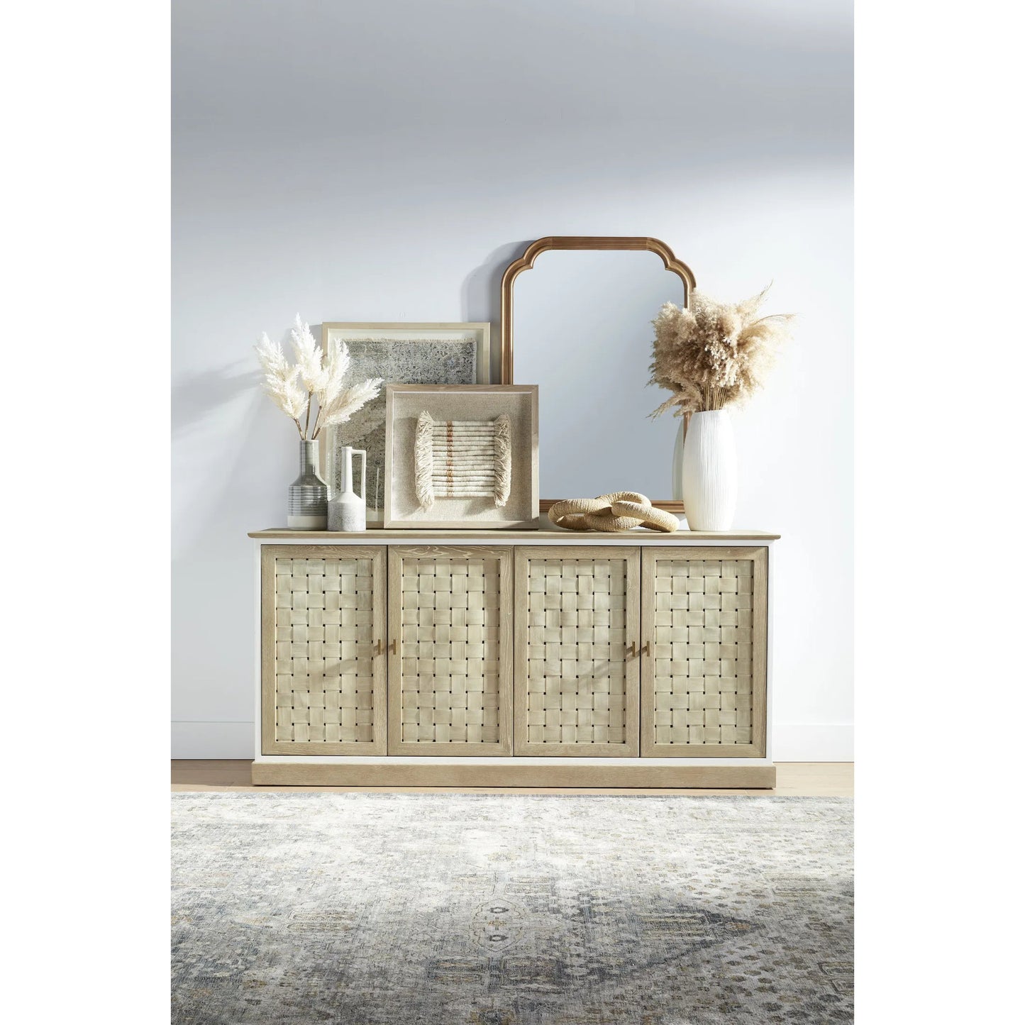021 SI-2021762 | Lifestyle | Weave Media Sideboard by Essentials For Living in smoke gray oak, white painted oak. Made from solid oak wood, mdf, plywood in a cottage & farmhouse style.
