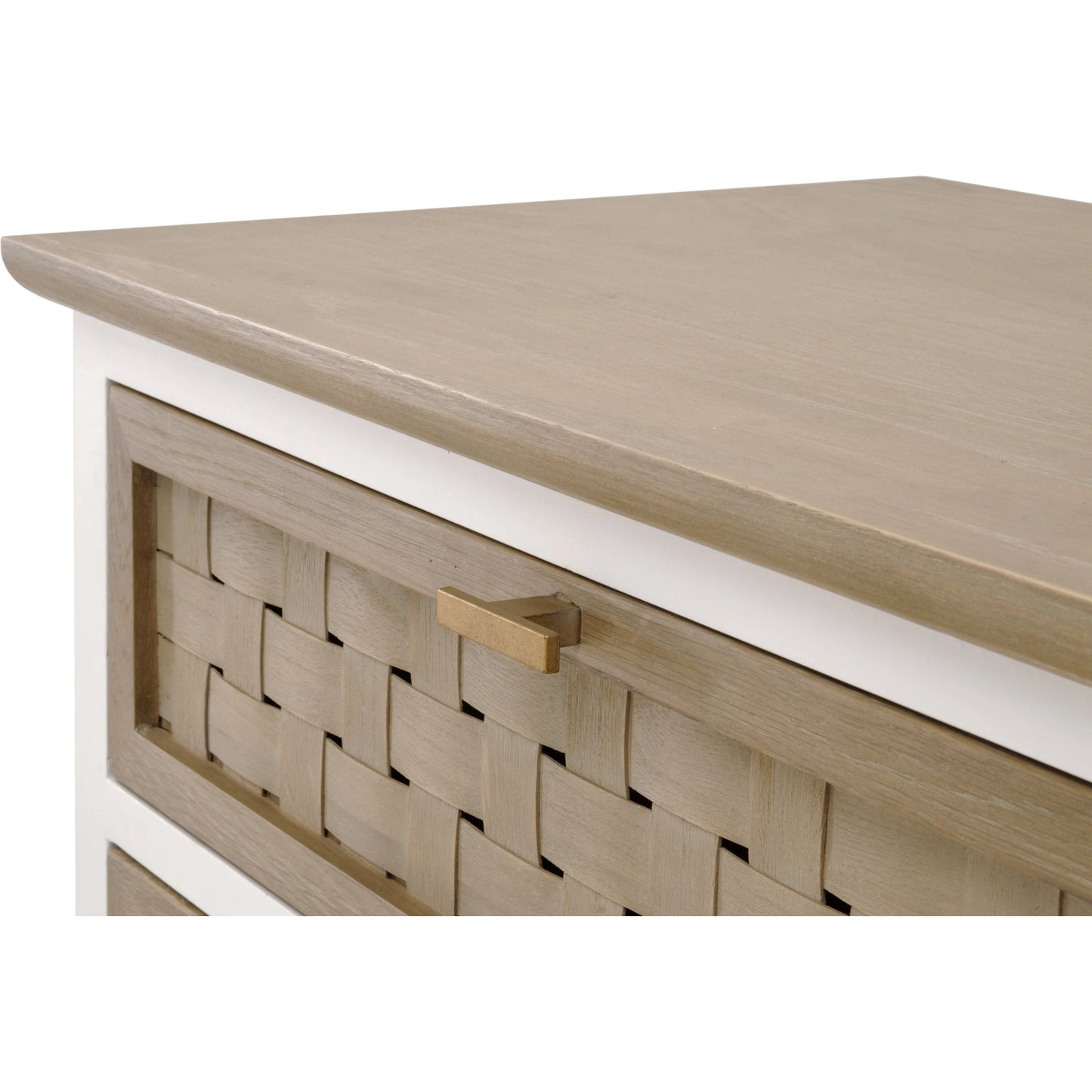 005 SI-2138269 | Closeup | Weave Entry Cabinet by Essentials For Living in smoke gray oak, white painted oak. Made from solid oak wood, mdf, plywood, metal in a cottage & farmhouse style.