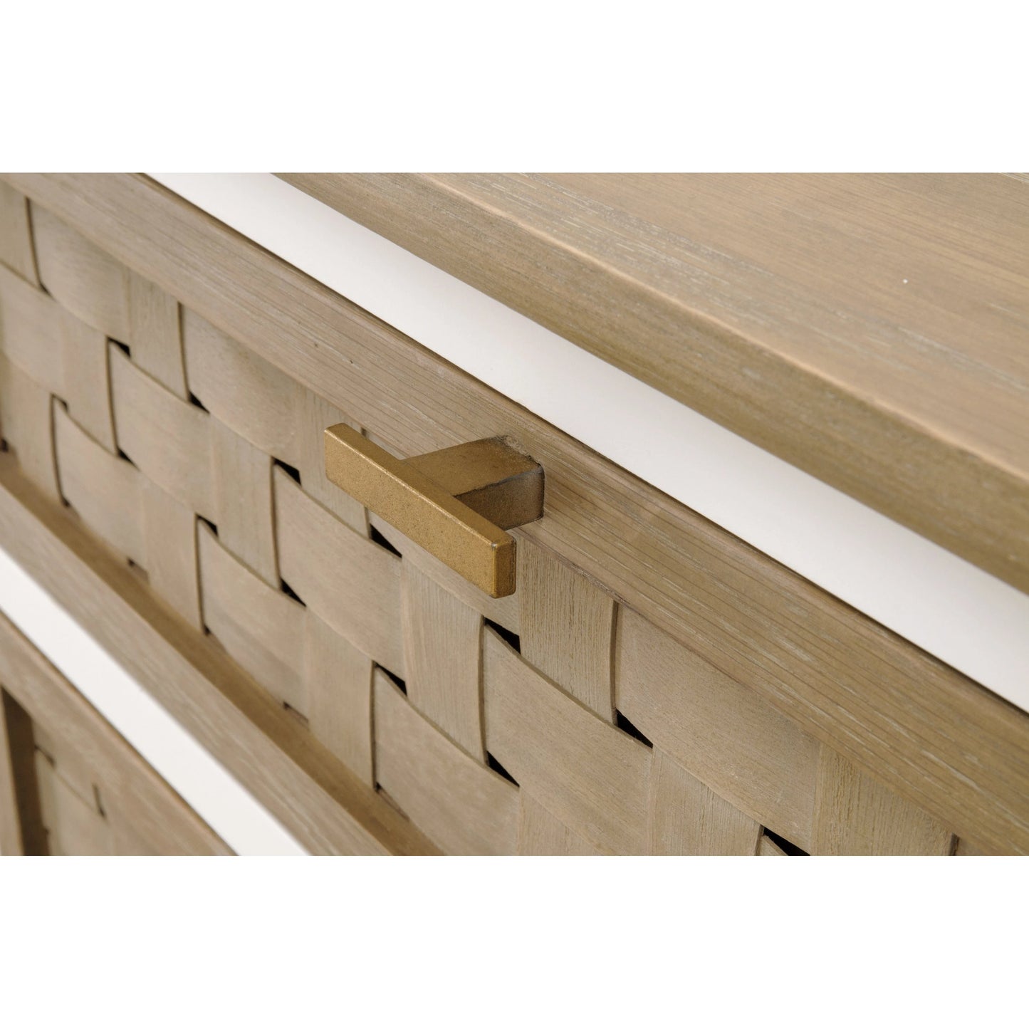 006 SI-2138269 | Closeup | Weave Entry Cabinet by Essentials For Living in smoke gray oak, white painted oak. Made from solid oak wood, mdf, plywood, metal in a cottage & farmhouse style.