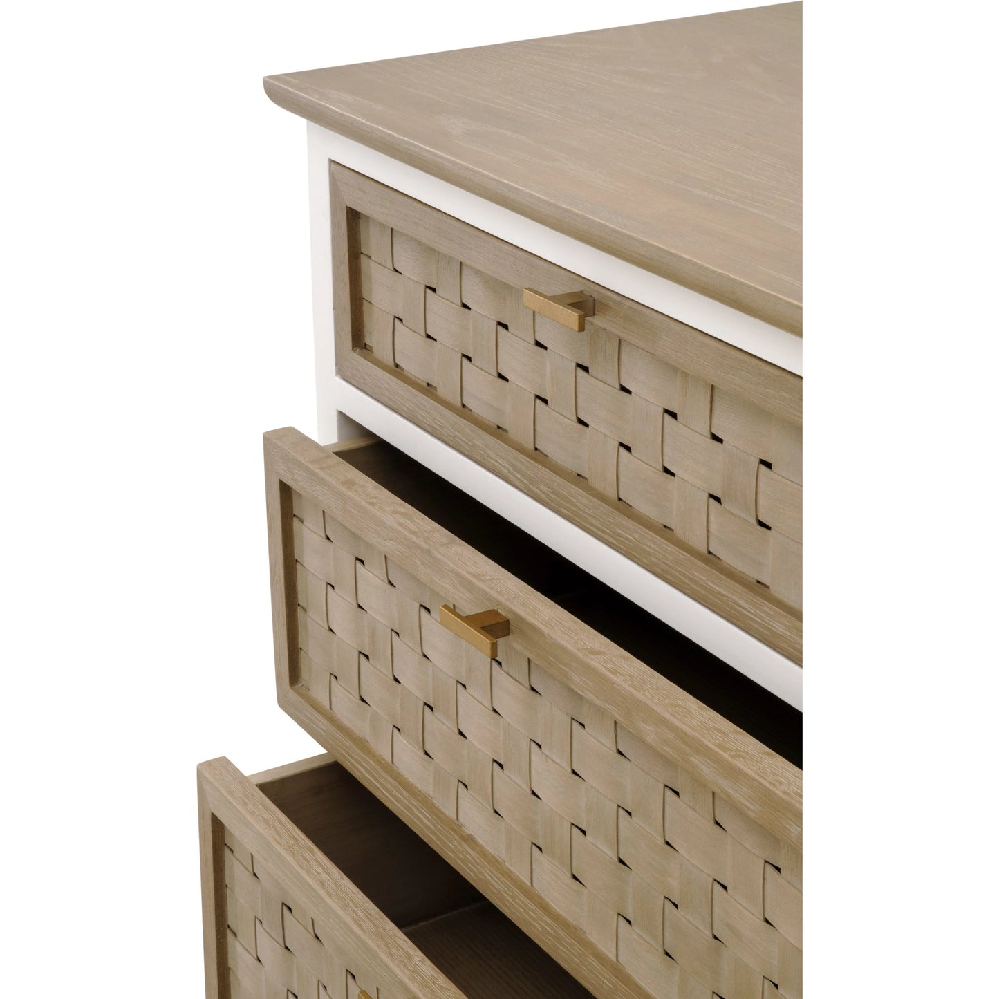 008 SI-2138269 | Closeup | Weave Entry Cabinet by Essentials For Living in smoke gray oak, white painted oak. Made from solid oak wood, mdf, plywood, metal in a cottage & farmhouse style.