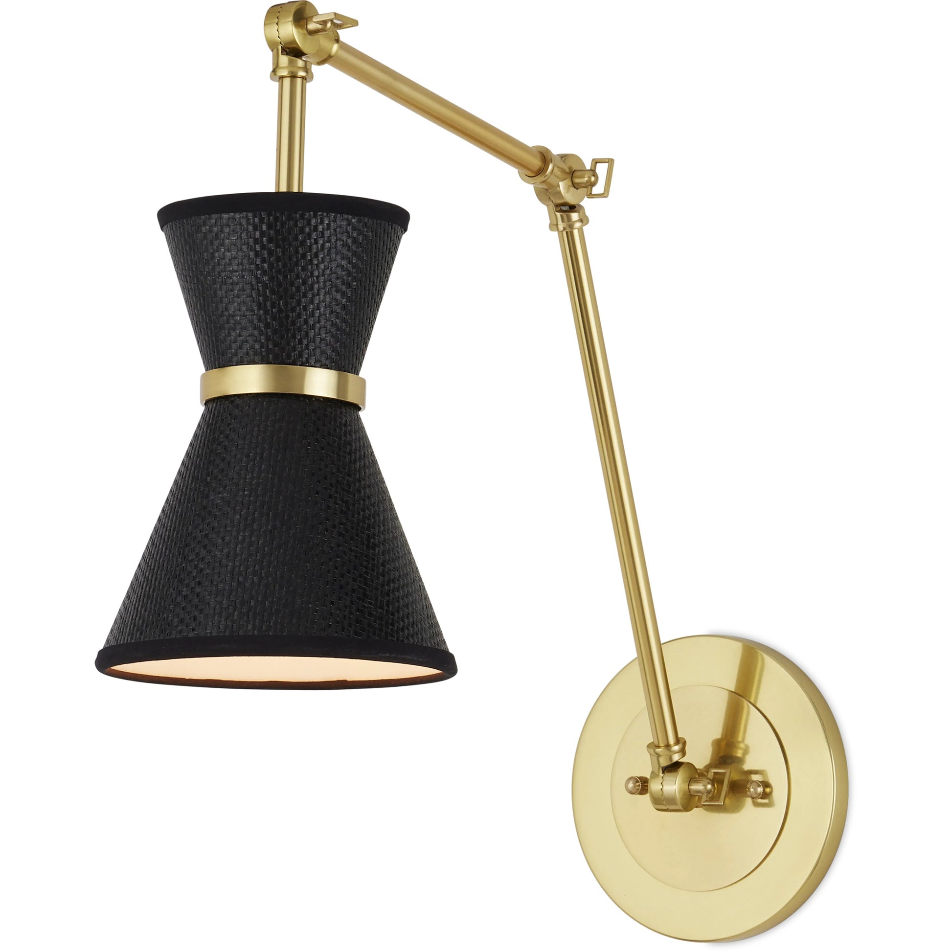 Avignon Wall Sconce by Currey and Company in polished brass, black. Made from metal, paper in a modern style.
