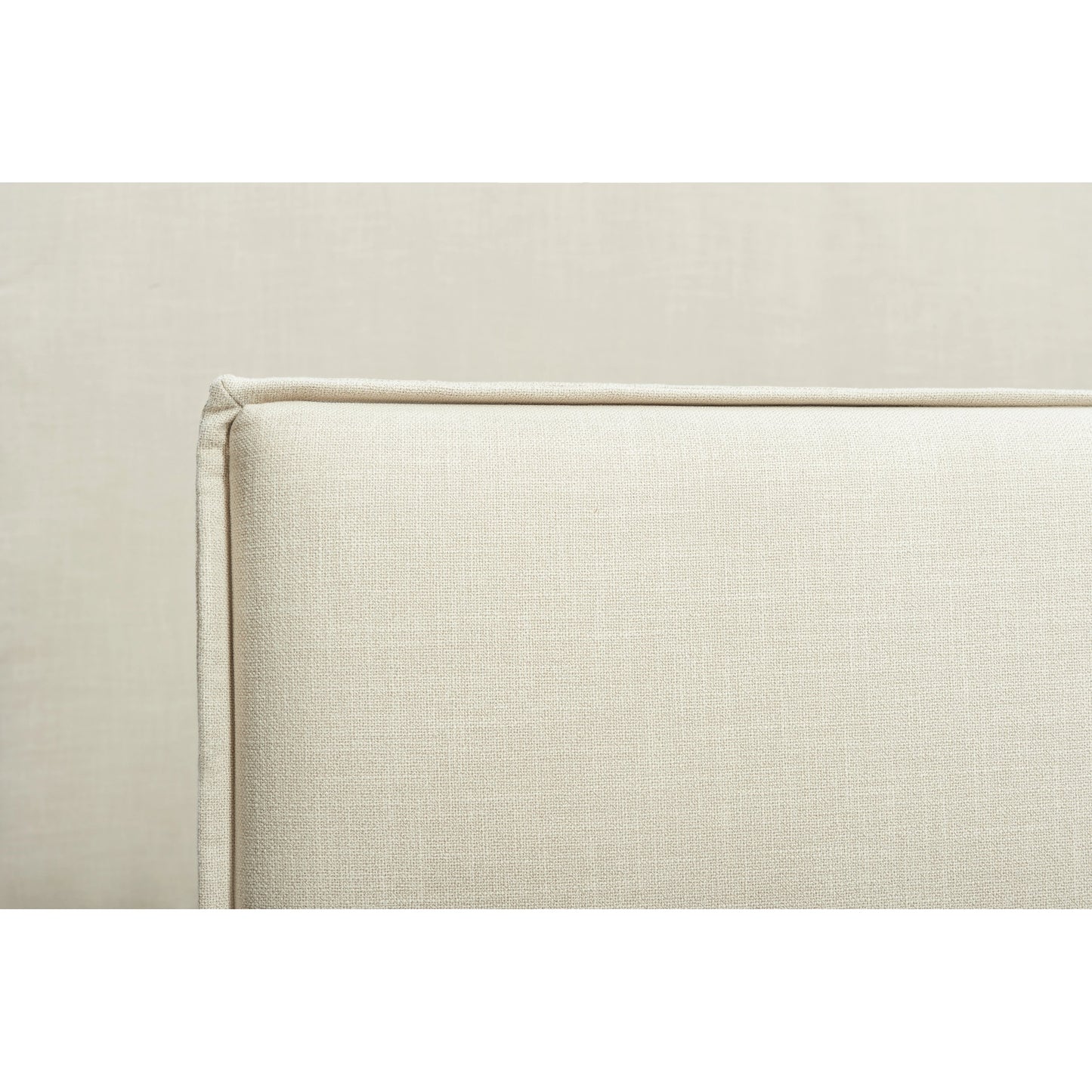 008 SI-2130653,SI-2130654 | Closeup | Zest Flanged Upholstered Bed by Zest in beige, flax and cream. Made from rubberwood, fabric in a modern style.