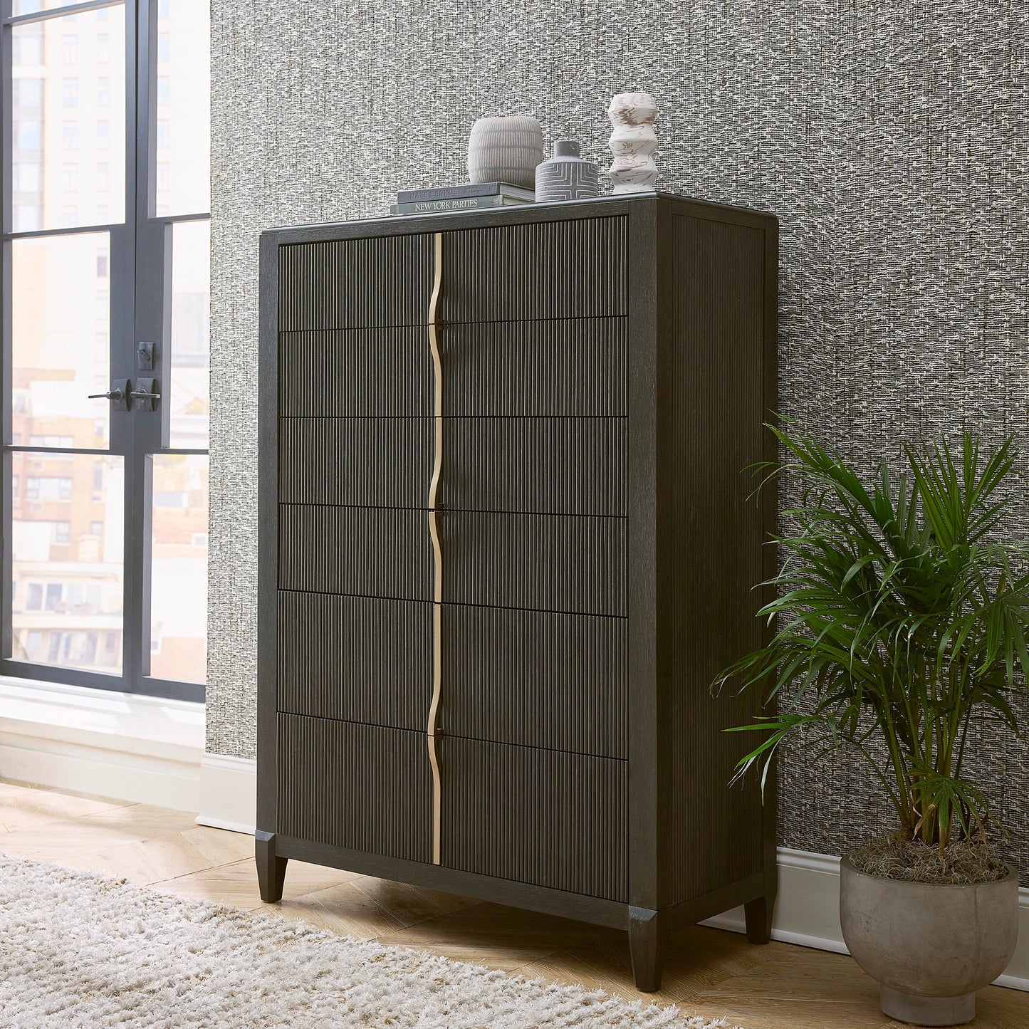 009 SI-2143474 | Lifestyle | West End Loft 6-Drawer Chest by Pulaski Furniture in tuxedo. Made from rubberwood in a modern style.