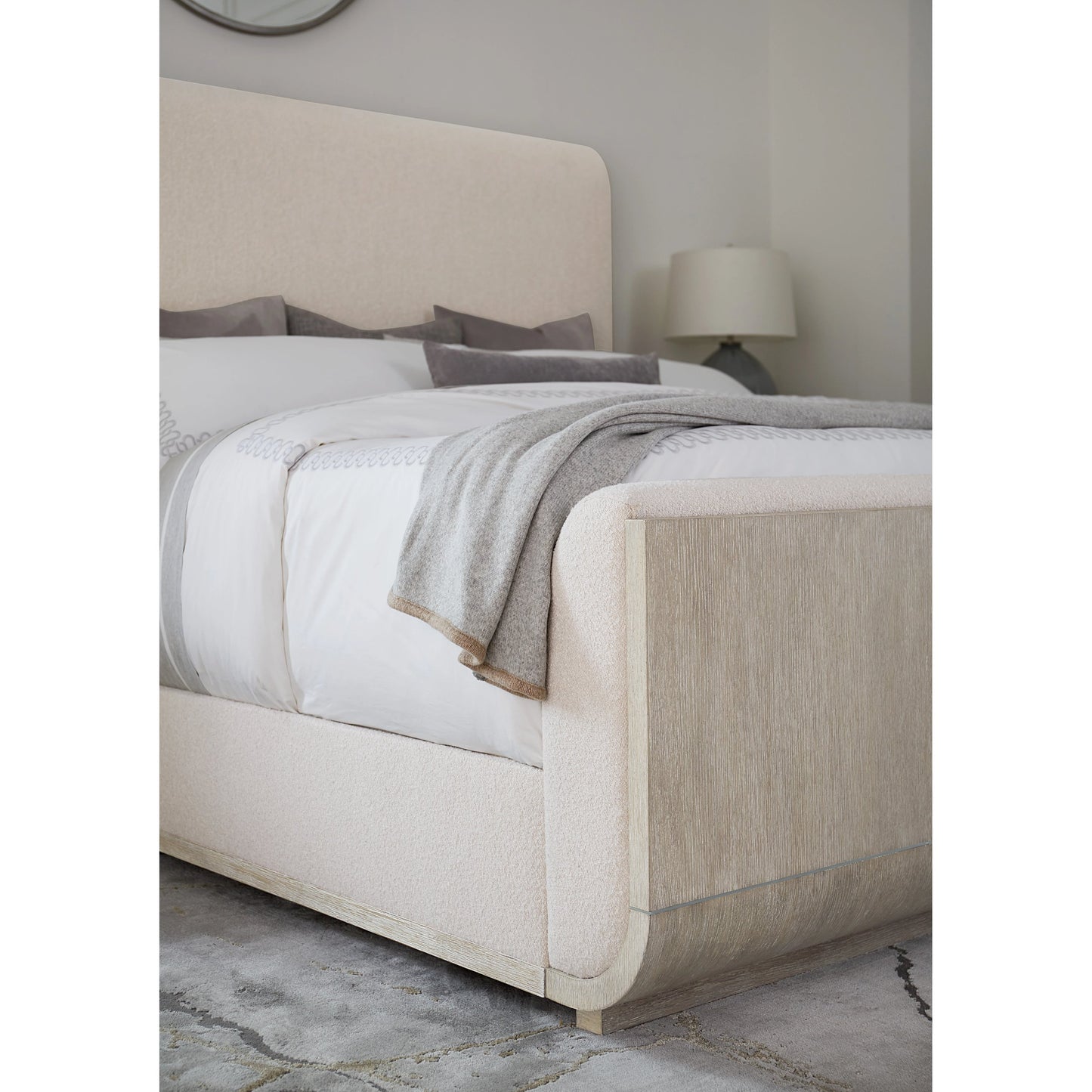 007 SI-2133693,SI-2133695 | Lifestyle | Modern Mood Upholstered Panel Bed by Hooker Furniture in inverness natural. Made from oak veneers, fabric, metal in a modern style.