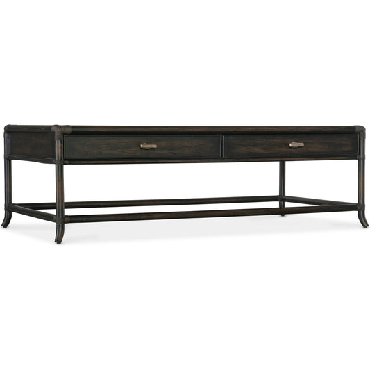 Retreat Pole Rattan Cocktail Table by Hooker Furniture. Made from oak, maple veneers with rope in a cottage & farmhouse style.