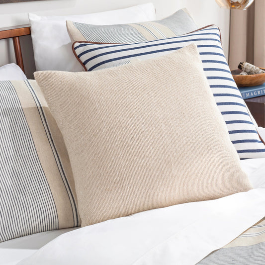 Willa Pillow - 32987 by Surya in oatmeal. Made from 45% viscose, 35% cotton, 20% linen, 100% cotton in a traditional style.