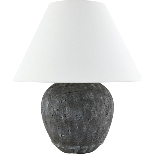 Wairaki Accent Table Lamp by Surya in white, black, metallic gold, translucent. Made from cement, linen, polyester in a modern style.