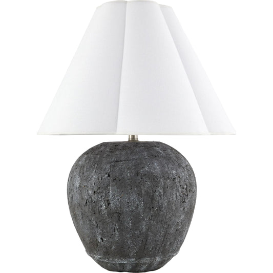 Wairaki Accent Table Lamp by Surya in white, black, metallic gold, translucent. Made from cement, linen, polyester in a modern style.