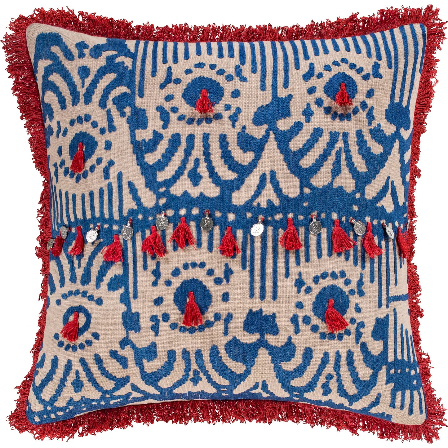 001 SI-1906115,SI-1906116,SI-1906119,SI-1906120 | Additional Silo | Walai Pillow - 28521 by Surya in light gray, red. Made from 100% cotton in a traditional style.
