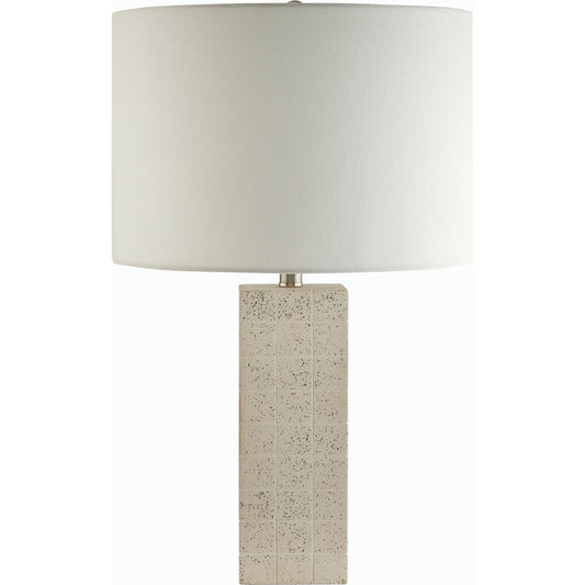 Wilde Accent Table Lamp - 524588 by Livabliss in body: white, metallic - nickel, shade: white, finial: metallic - nickel, harp: metallic - nickel, cord: translucent and hand finishedplatedplated. Made from cement, metal, cot