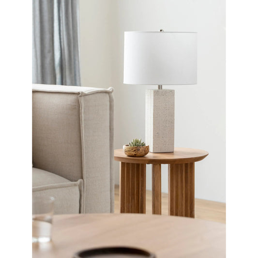 Wilde Accent Table Lamp - 524588 by Livabliss in body: white, metallic - nickel, shade: white, finial: metallic - nickel, harp: metallic - nickel, cord: translucent and hand finishedplatedplated. Made from cement, metal, cotton