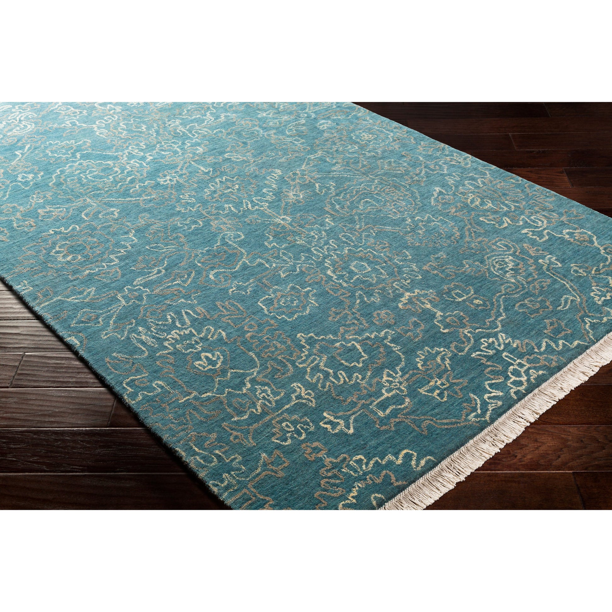 Wilmington Rug - 23236 by Surya in dark blue, teal, oatmeal, light brown. Made from 100% wool in a unique style.