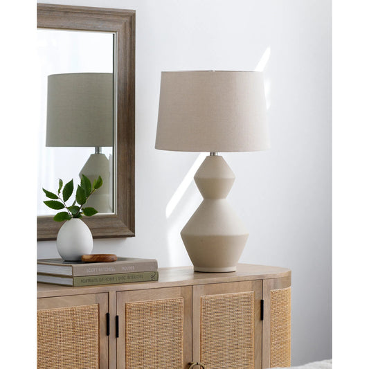 Willow Accent Table Lamp by Livabliss in body: beige, shade (outside): wheat, shade (inside): white, finial: metallic - nickel, harp: metallic - nickel, cord: translucent and painted. Made from body: ceramic, shade (outside): l