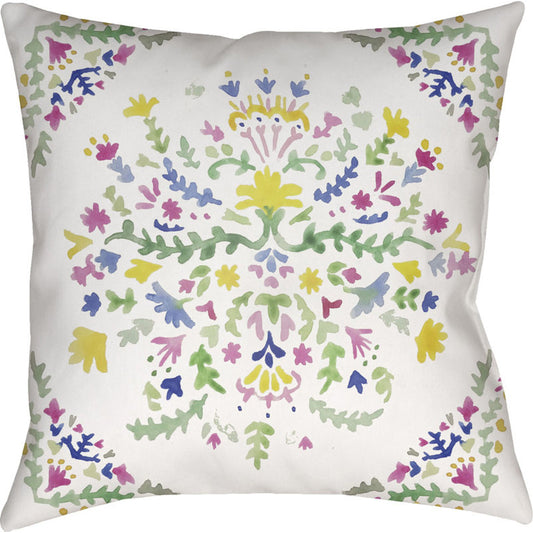 Spanish Patchwork Pillow - 15458 by Livabliss in neutral, yellow, pink, purple, green. Made from front: 100% polyester, back: 100% polyester in a eclectic & global style.