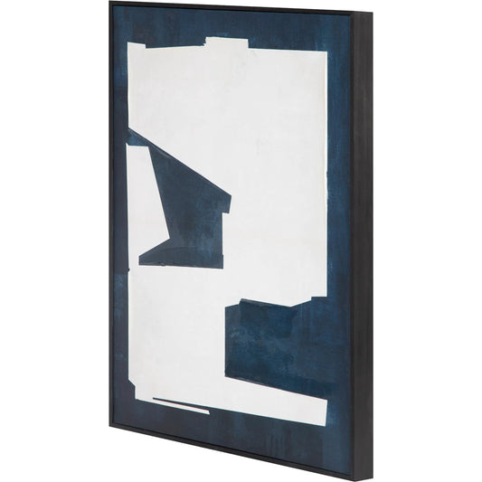 001 SI-2253862 | Primary Silo | Mica 1 Framed Painting by Moe's Home Collection in blue. Made from design painted on canvas, canvas stretched over pine wood, black pine wood frame in a eclectic & global style.