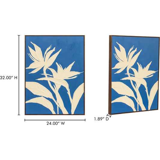 Paradis 1 Framed Painting by Moe's Home Collection in multicolor. Made from acrylic paint on canvas, solid pine frame in a coastal style.