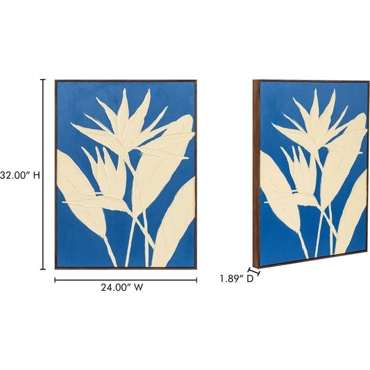 Paradis 2 Framed Painting by Moe's Home Collection in multicolor. Made from acrylic paint on canvas, solid pine frame in a coastal style.