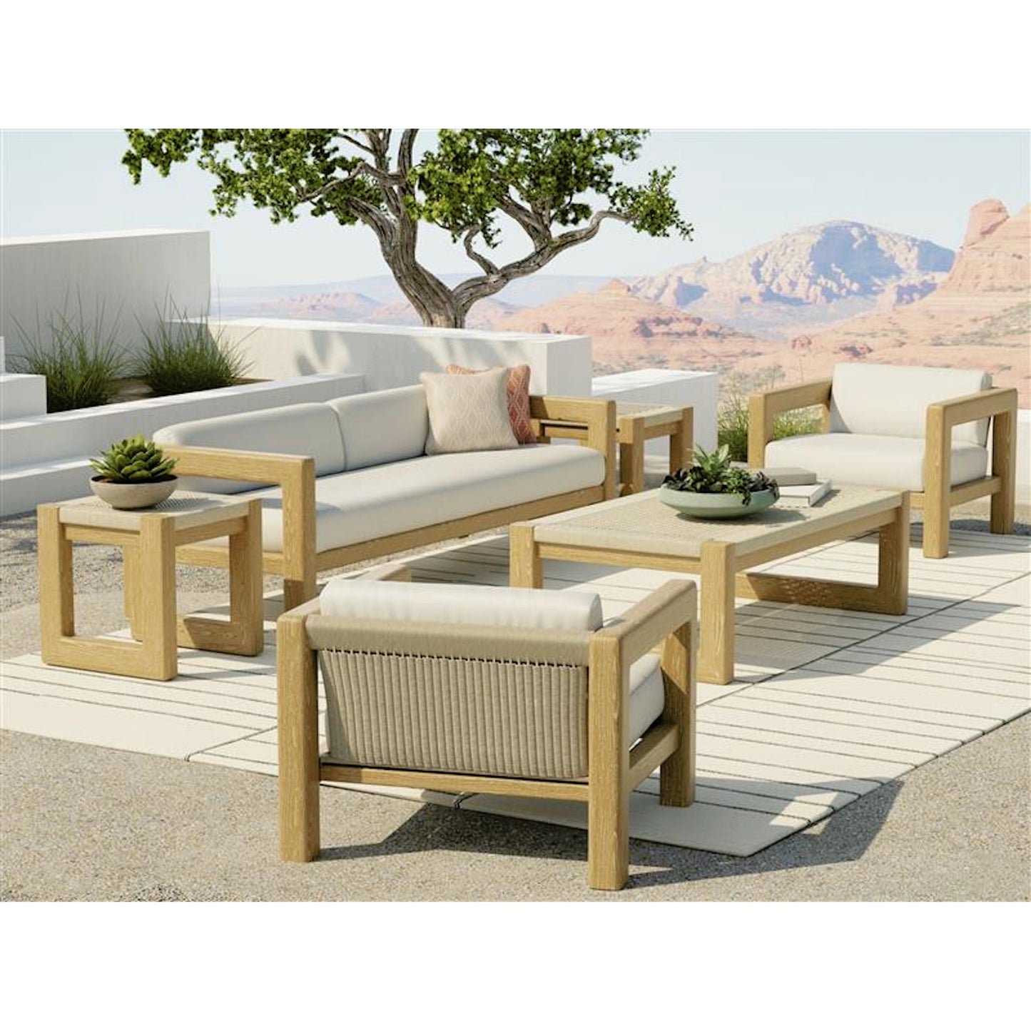 003 SI-2167249 | Lifestyle | Sedona Outdoor End Table by Sunset West in teak. Made from teak in a modern style.