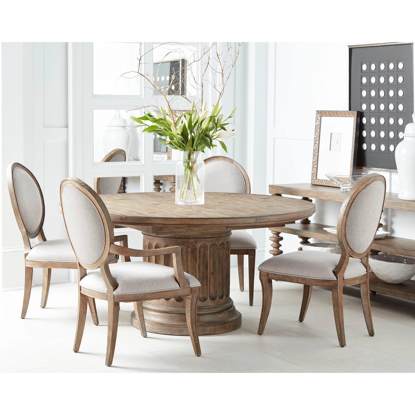 007 SI-2064905 | Lifestyle | Architrave Oval Arm Chair (Set of 2) by A.R.T. Furniture in almond. Made from parawood solids, foam, fabric in a modern style.