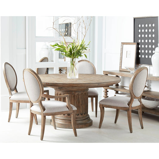 Architrave Round Dining Table by A.R.T. Furniture in almond. Made from pine solids and veneer, resin in a traditional style.