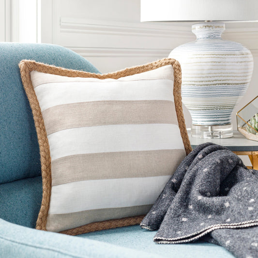 Warrick Pillow - 12818 by Surya in oatmeal, cream, tan. Made from 100% linen in a coastal style.
