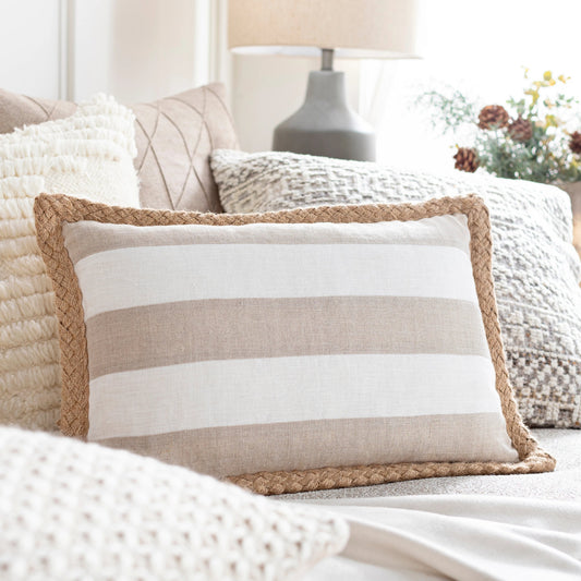 Warrick Pillow - 33031 by Surya in light beige, cream, tan. Made from 100% linen in a coastal style.