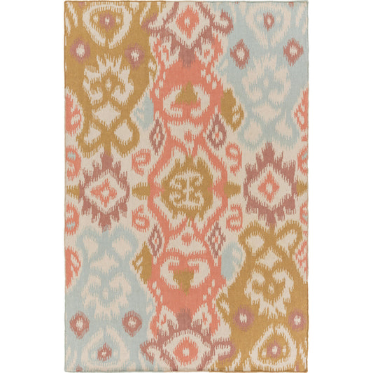 001 70302-28130,70302-28132,70302-28133 | Primary Silo | Wanderer WRR-2008 Indoor/Outdoor Rug by Surya in dusty coral, mustard, pale blue, plum, light gray. Made from 100% wool in a unique style.