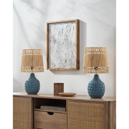 Wisterian Accent Table Lamp (Set of 2) by Livabliss in painted. Made from ceramic, seagrass in a rustic style.