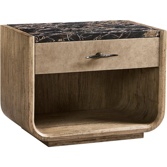 Stone Ridge Nightstand by Jonathan Charles in tully light acacia. Made from acacia veneer in a modern style.