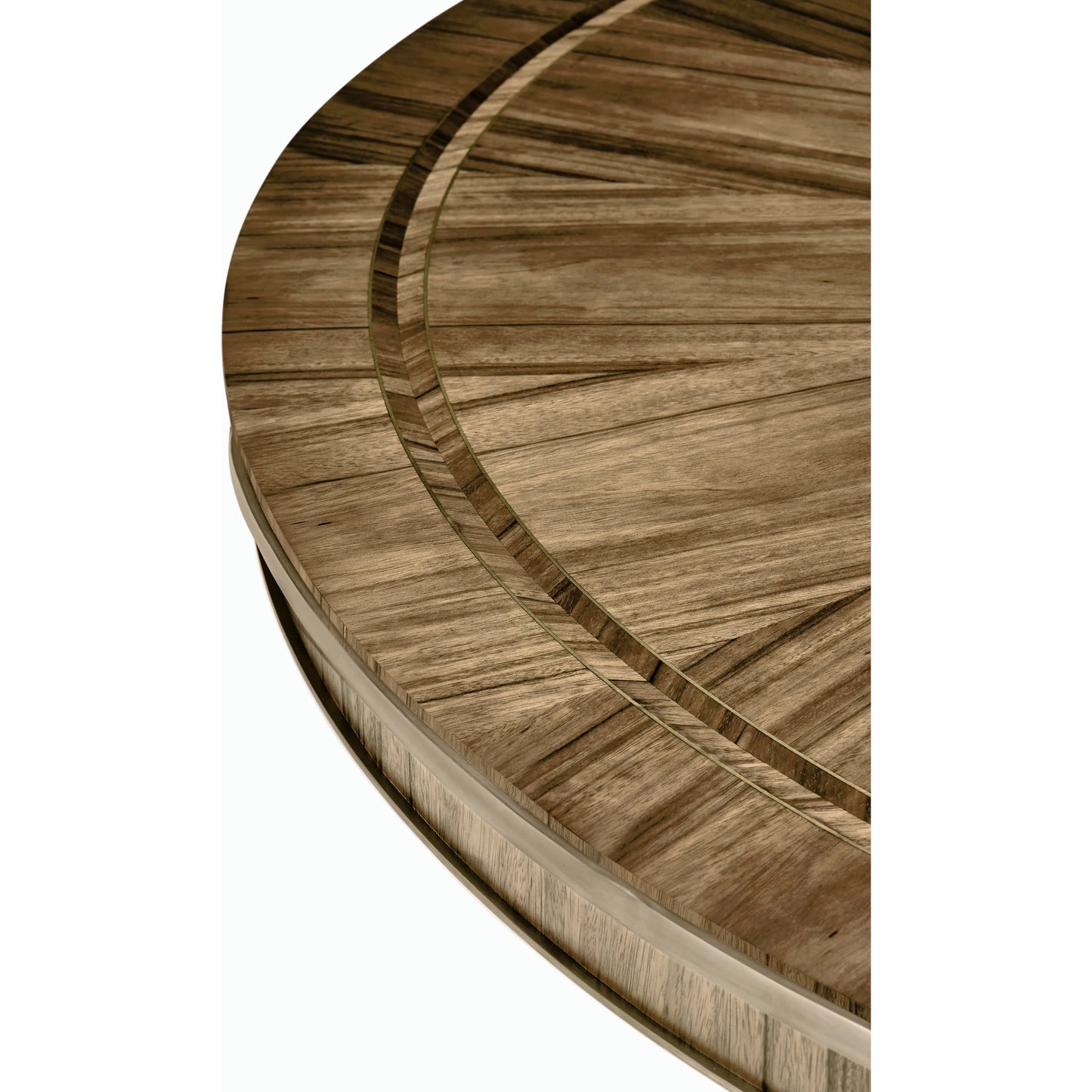 002 SI-2186373 | Closeup | Hamilton Round Golden Amber Dining Table by Jonathan Charles in brown and amber matte. Made from paldao veneer, brass in a modern style.