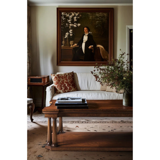 Hattie Mirrored Console Table by Jonathan Charles in medium crotch walnut. Made from main cerejeira veneer in a unique style.