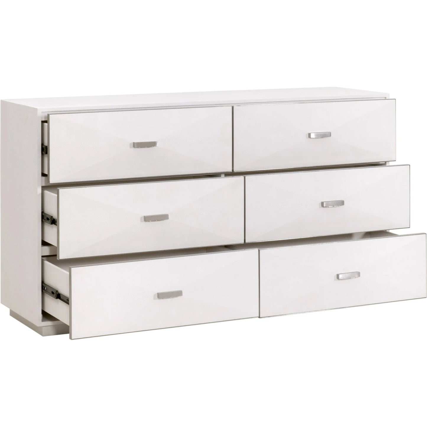 004 SI-2138273 | Additional Silo | Wynn Shagreen Double Dresser by Essentials For Living in pearl shagreen, brushed stainless steel. Made from faux shagreen resin, solid rubberwood, plywood, mdf, stainless steel in a modern style.