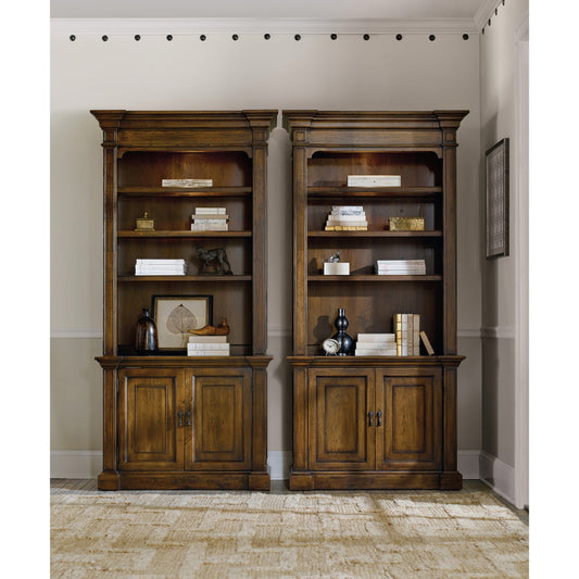 Archivist Bookcase by Hooker Furniture in pecan. Made from pecky pecan veneers in a traditional style.