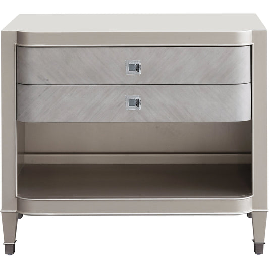 Zoey Open Nightstand by Pulaski Furniture in champagne. Made from poplar wood, mdf, primavera veneers in a modern style.