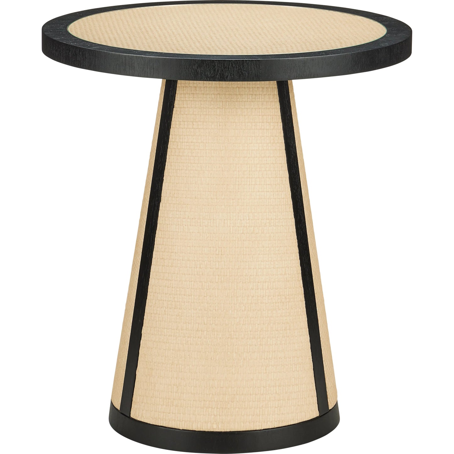 001 SI-2191698 | Primary Silo | Deanna Raffia Accent Table by Currey and Company in ivory, black, clear. Made from raffia, okume veneer, tempered glass in a modern style.