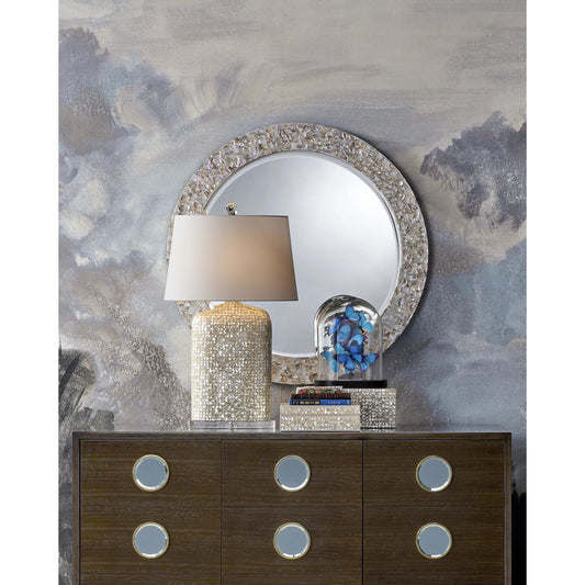 Gerri Dot Table Lamp by Currey and Company in white, clear. Made from mother of pearl, acrylic in a modern style.