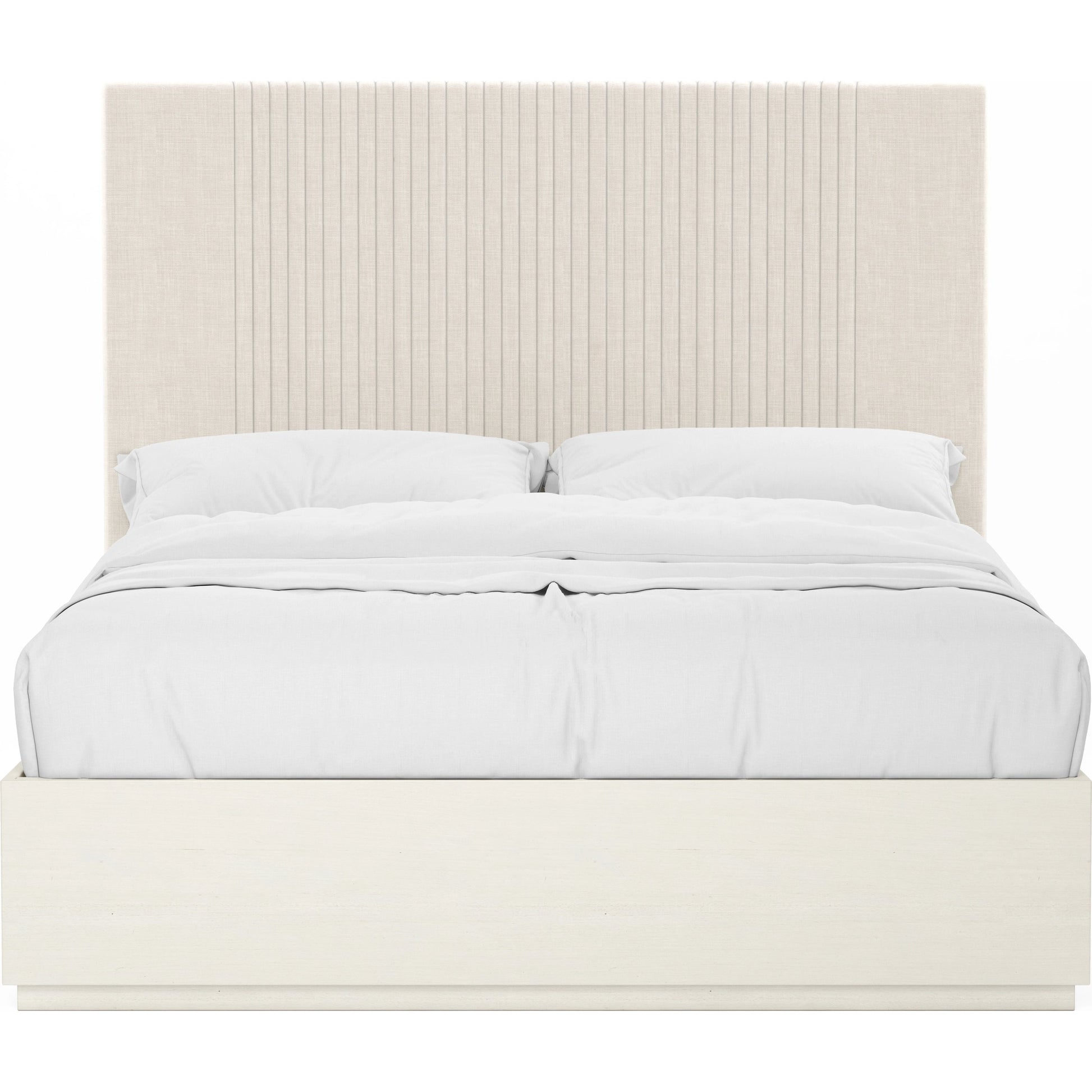 Blanc Upholstered Panel Bed by A.R.T. Furniture in alabaster. Made from parawood solids, maple veneers, foam, fabric in a modern style.