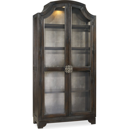 Sanctuary Curio by Hooker Furniture in ebony. Made from oak veneers with glass in a traditional style.