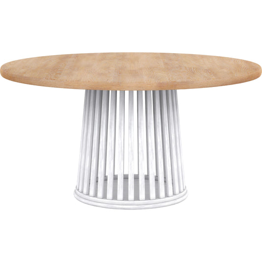 Post Round Dining Table by A.R.T. Furniture in chestnut, accent white. Made from ash, solid pine, plank-effect flakey oak, birch veneer in a modern style.