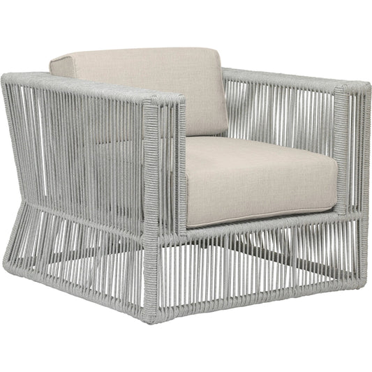 Miami Outdoor Club Chair by Sunset West in frost. Made from olefin rope in a coastal style.