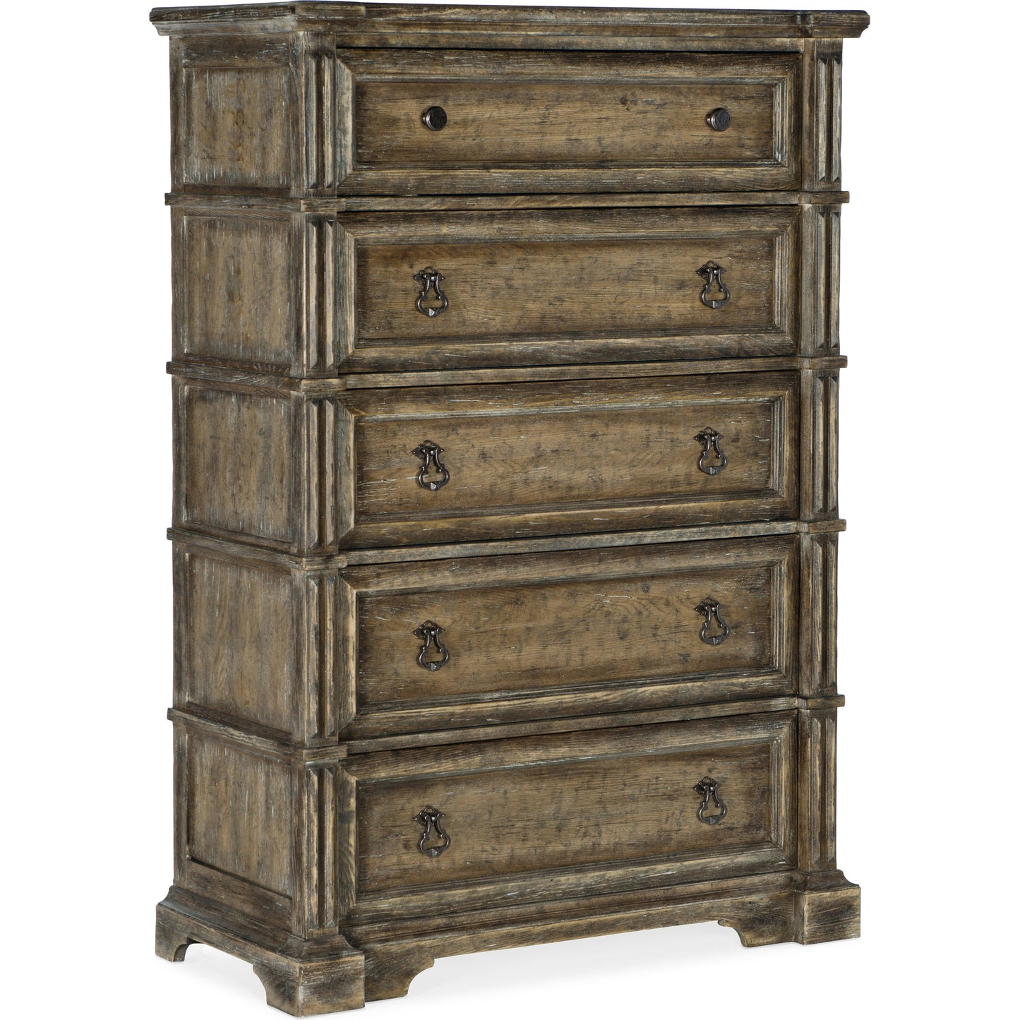 001 SI-1749065 | Additional Silo | La Grange Ross Prairie Five Drawer Chest by Hooker Furniture in wash off oak. Made from oak veneer, cedar, felt panel, solid-wood edge top in a unique style.