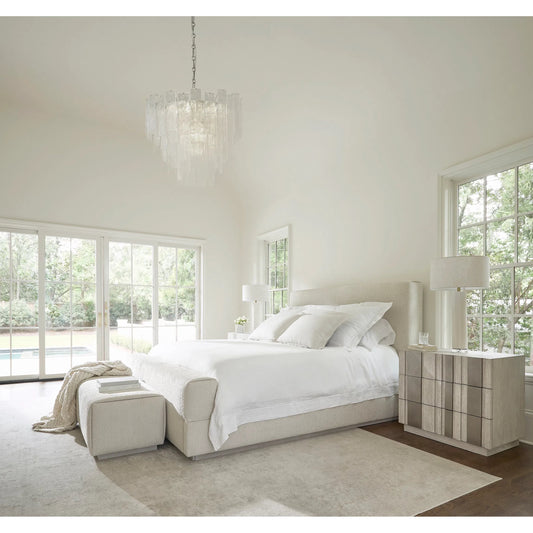 Tempo 3 Drawer Nightstand by Bernhardt in beige. Made from wood, metal in a unique style.