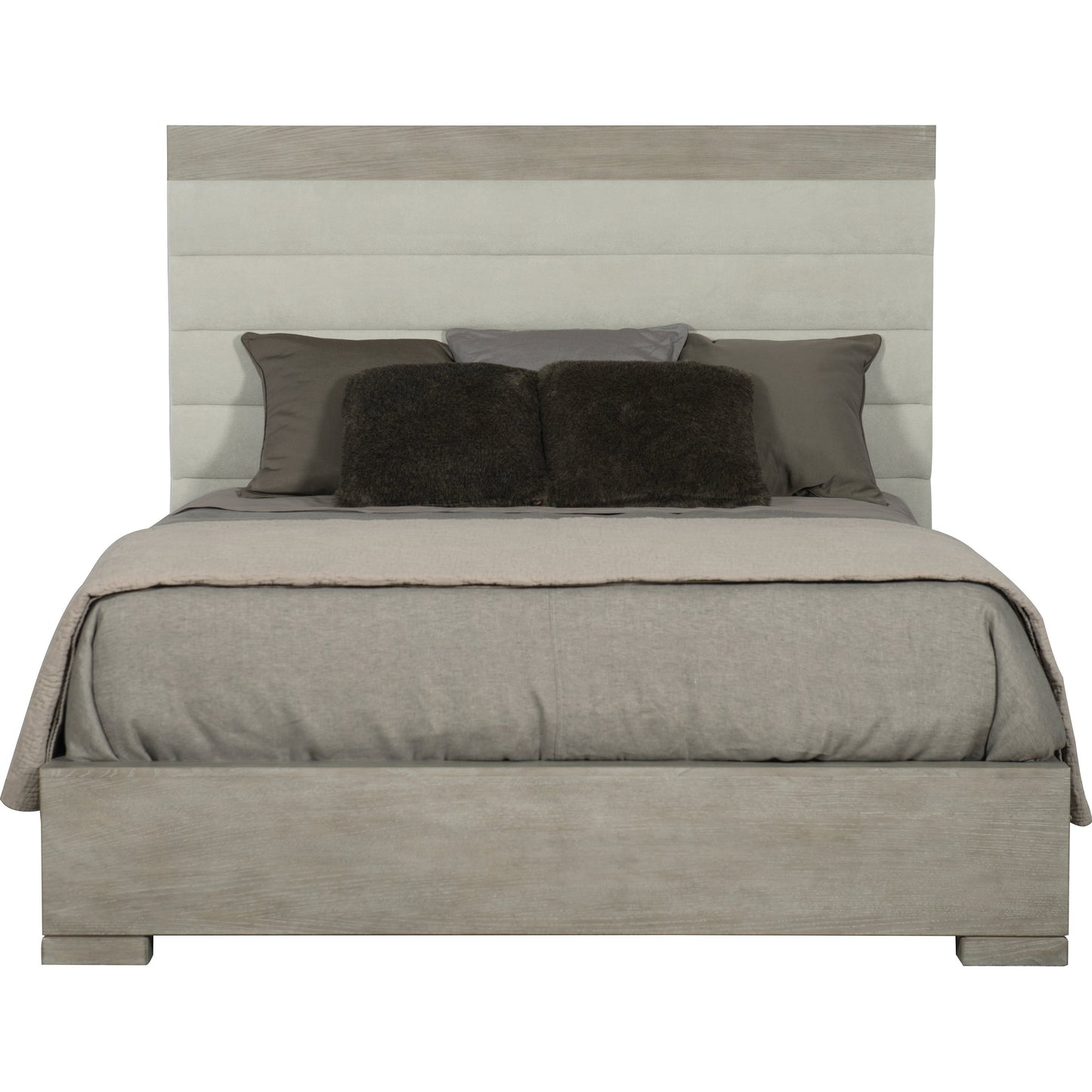 002 SI-1711418,SI-1711419 | Additional Silo | Linea Upholstered Channel Bed by Bernhardt in cerused greige. Made from white oak veneers, fabric in a unique style.