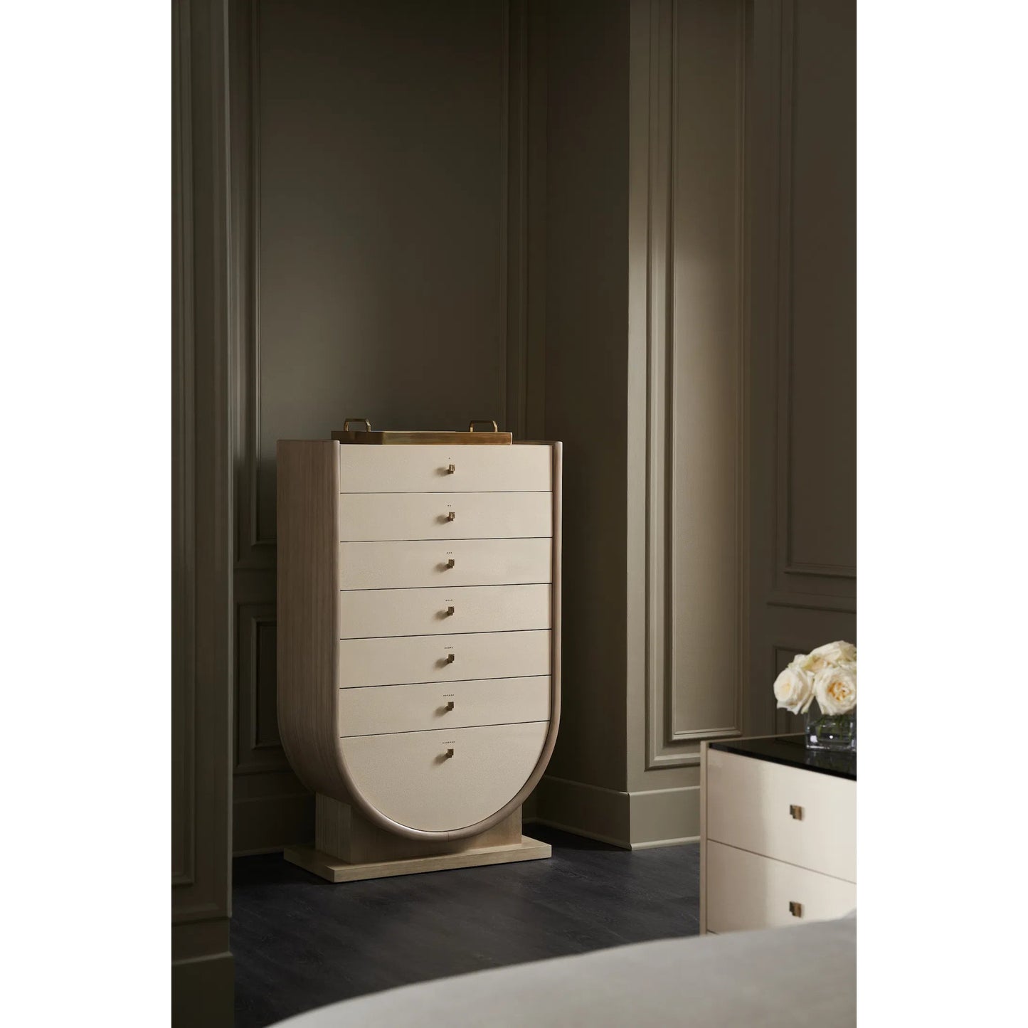 005 SI-2162866 | Lifestyle | Amphora Chest by Caracole in ivory craze, dry martini. Made from poplar, koto in a transitional style.
